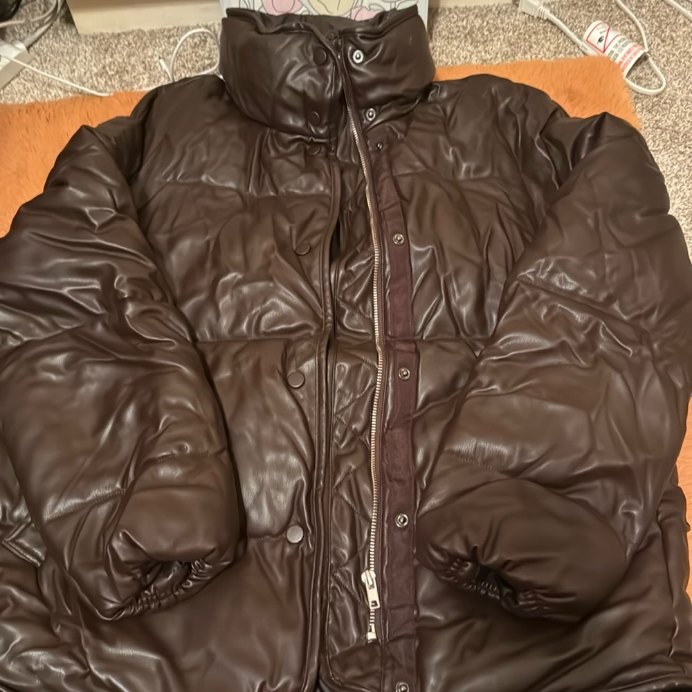 Zara leather jacket in chocolate brown